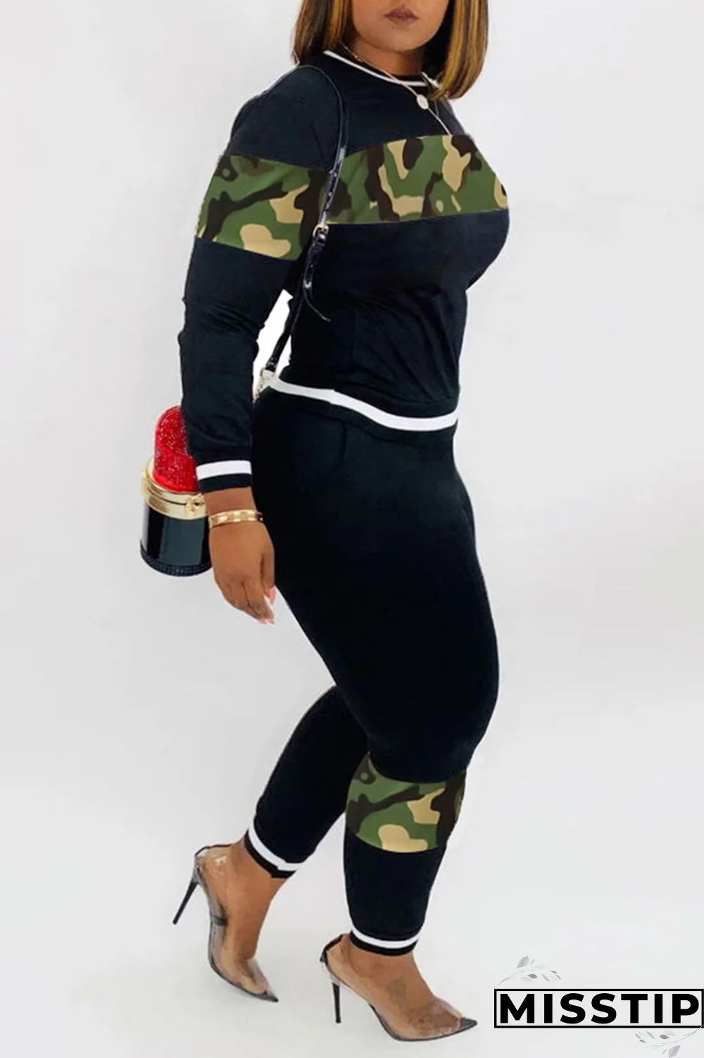 Blue Casual Print Patchwork O Neck Long Sleeve Two Pieces