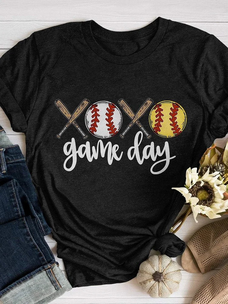 XOXO Baseball Softball Gameday Print Short Sleeve T-shirt