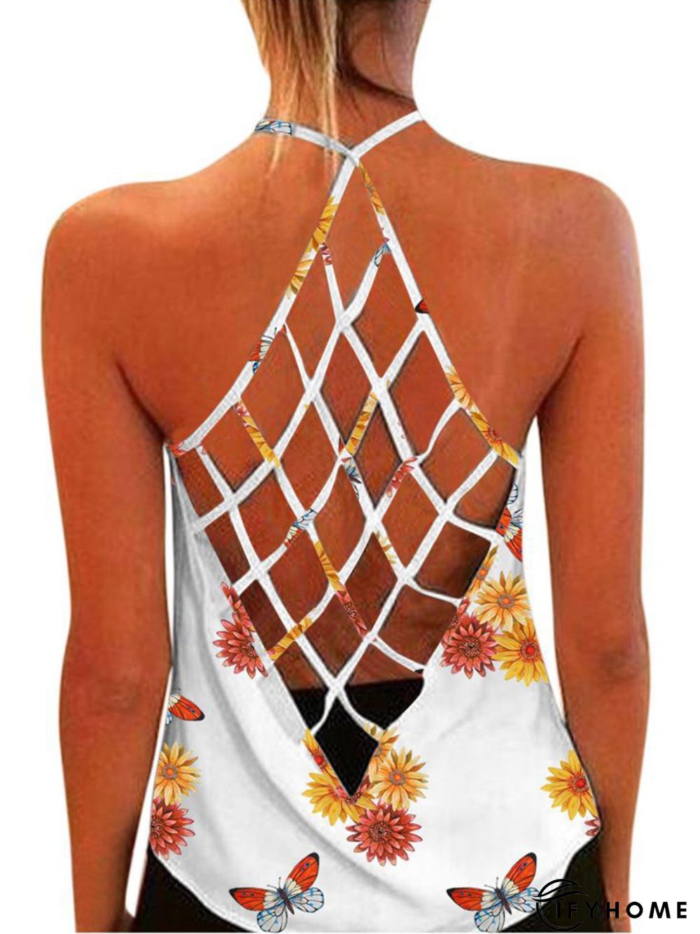 Vintage Butterflies Sunflowers Printed Sleeveless Casual Top | IFYHOME