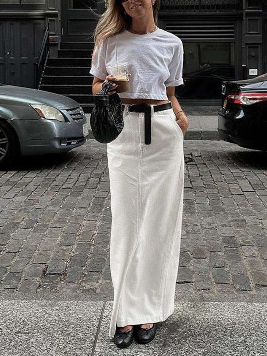 Individuality Slit  Pocket Straight Type Skirt
