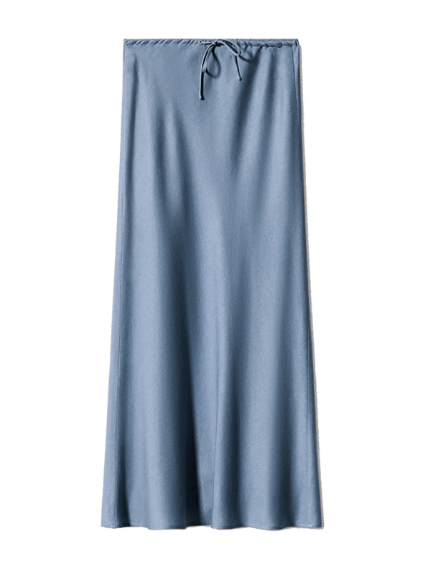 Mature Women Satin Long Skirt High Waist Drawstring Tie Solid Color Halter Skirt