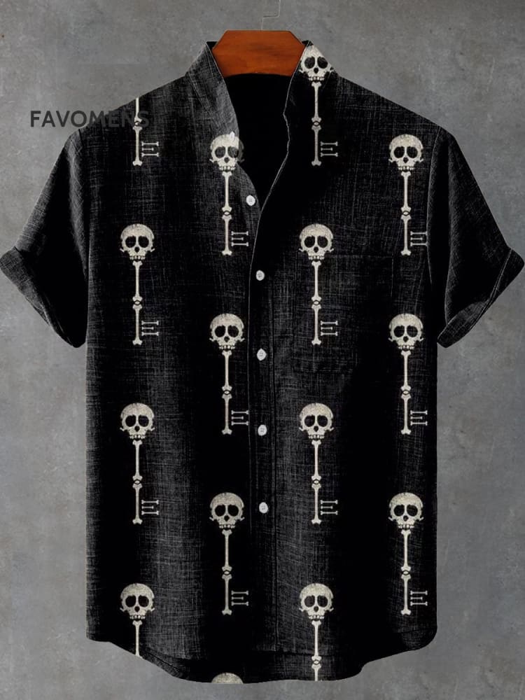 Skull Key Vintage Print Casual 100% Cotton Shirt Multicolor / S
