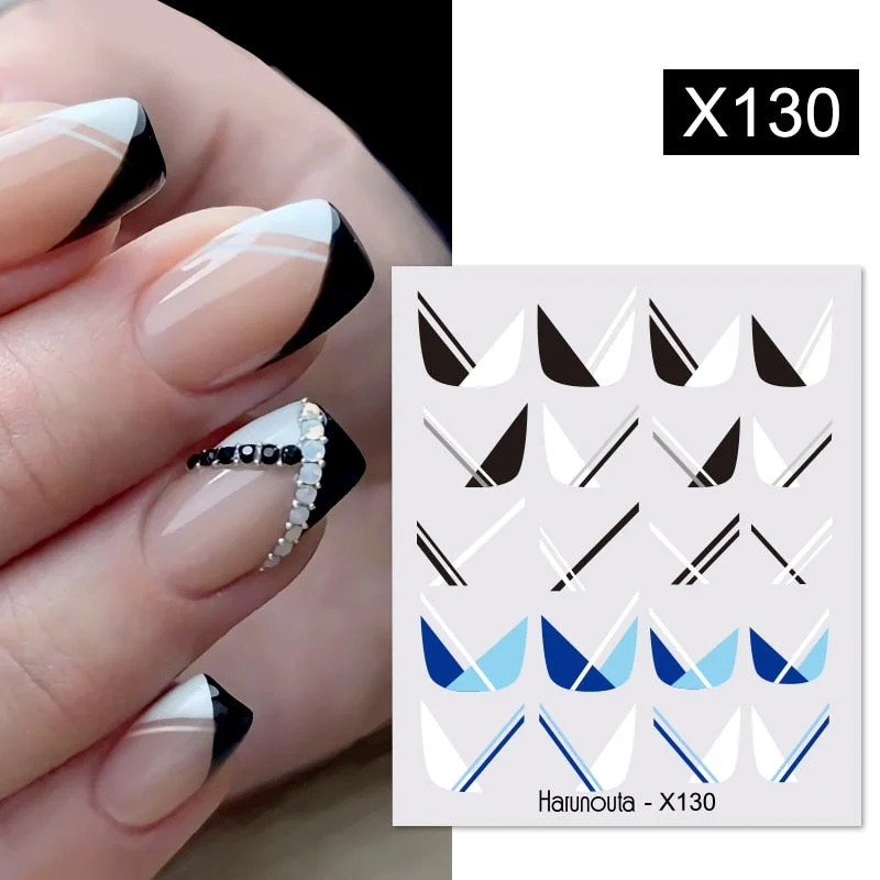 Harunouta Butterfly Flower Design Leaves Nail Water Decals Color Wave Geometric Line Charms Sliders Decoration Tips For Nail Art-Nail Inspo