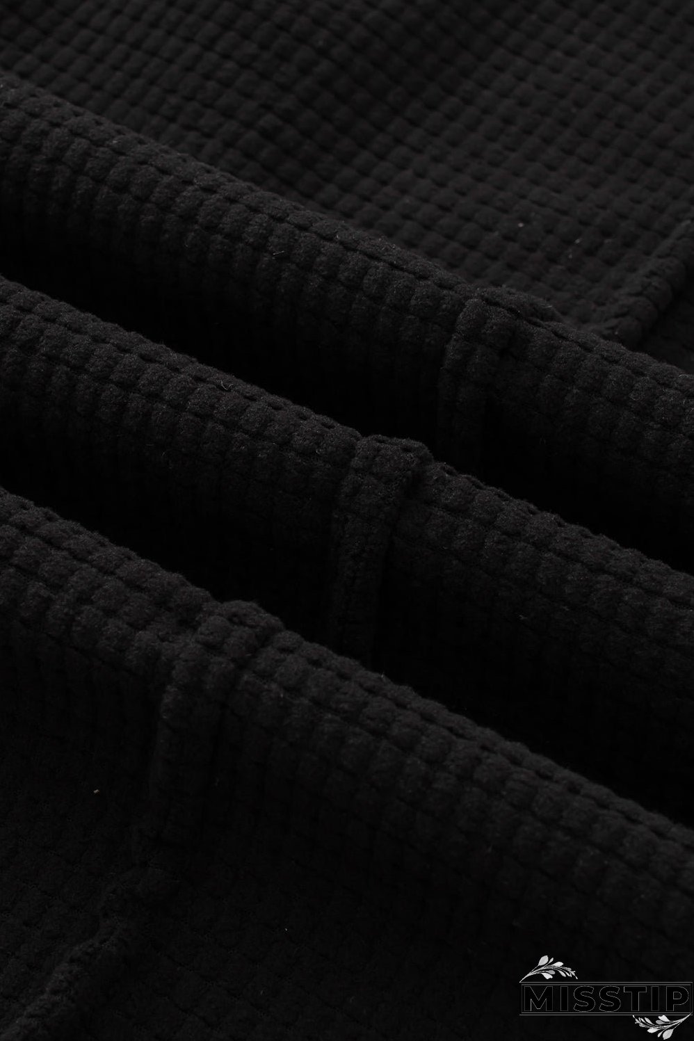 Black Plus Size Textured Exposed Seam Drawstring Jogger Pants