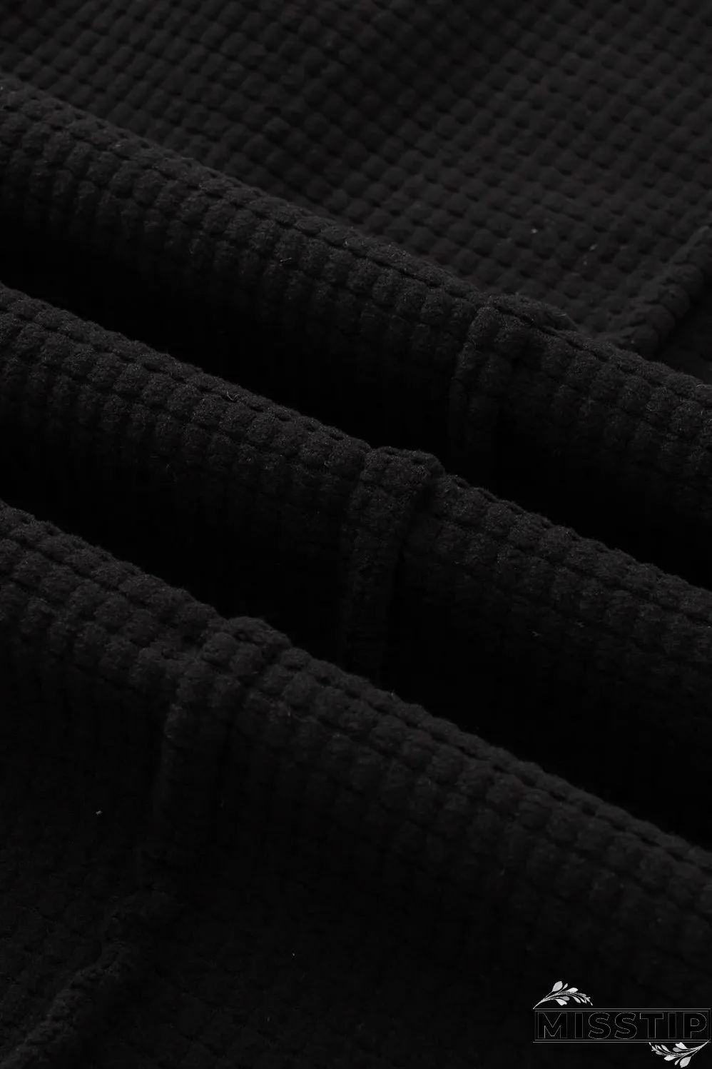 Black Plus Size Textured Exposed Seam Drawstring Jogger Pants