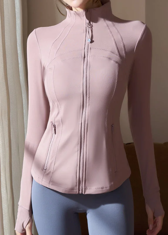Modern Pink Stand Collar Long Sleeve Yoga Coats