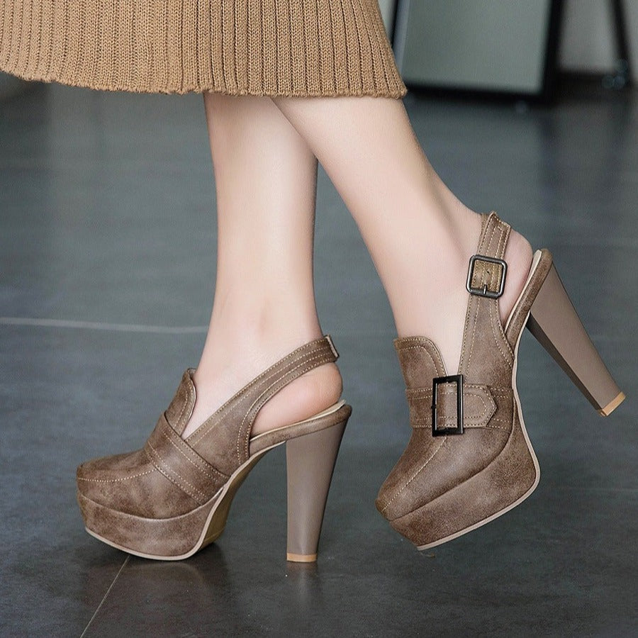 Lady's backstrap chunky high heels pumps dress shoes