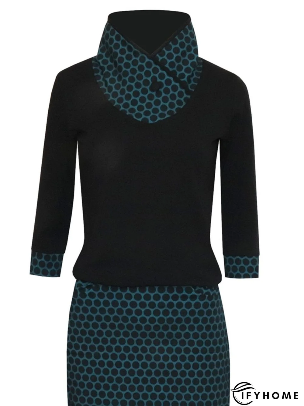 Cotton-Blend Printed Long Sleeve Casual Knitting Dress | IFYHOME