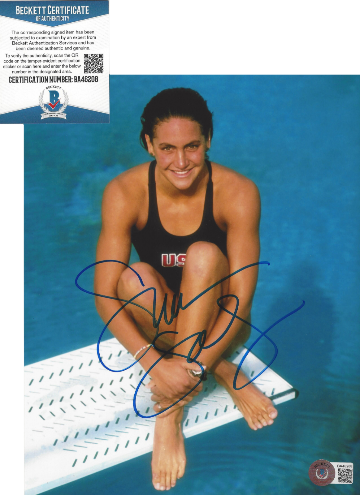 SUMMER SANDERS SIGNED USA OLYMPICS SWIMMING 1992 GOLD 8x10 Photo Poster painting BECKETT COA BAS