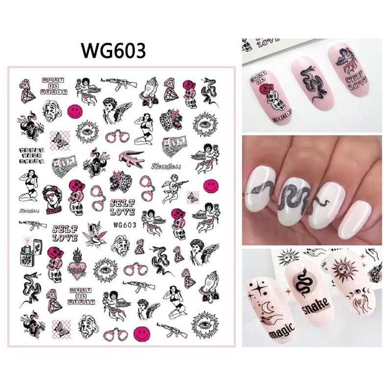 3D Dragon Snake Design Nail Stickers Colorful Dragons Slider Decals Lady Love Nail Art Gel Polish Decal Tattoo Decorations