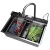 [US Local Warehouse] Stainless Steel Kitchen Sink with Pull-Out Swivel Faucet Double Waterfall Sinks