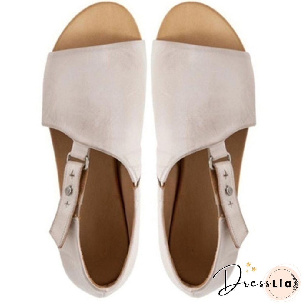 Plus Size Fashion Women's Leather Flat Sandals Buckle Strap Slippers Fish Mouth Shoes