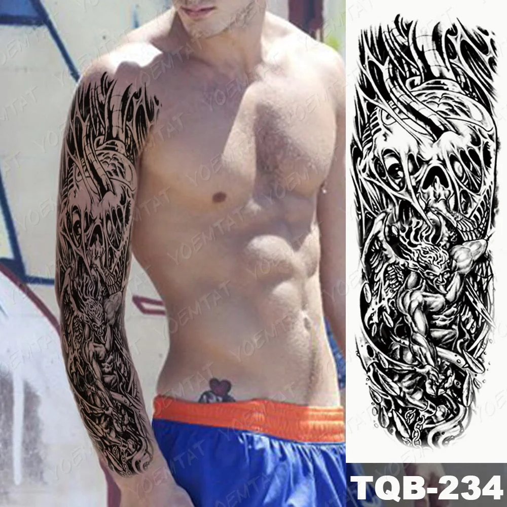 Men Full Arm Waterproof Temporary Tattoo Sticker Clock Rose Tiger Totem Transfer Body Art Fake Tatoo Cool sexy tato Woman