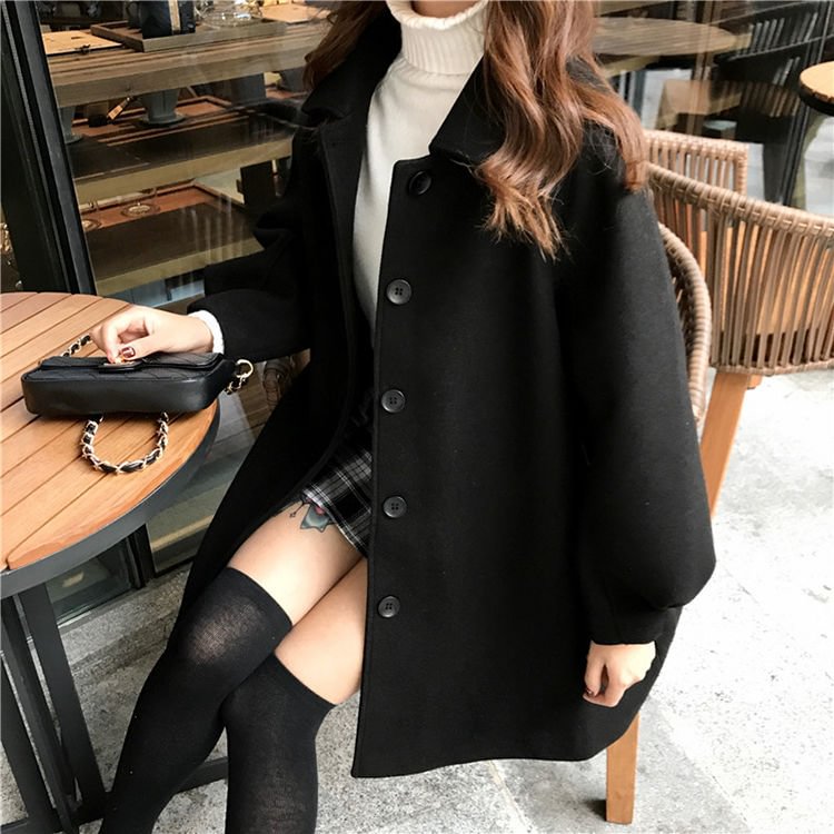 Autumn Winter Classic Women Overcoats Casual Lapel Single-breasted Loose Wool Coats Vintage Long Sleeve Chic Female Outwear - BlackFridayBuys