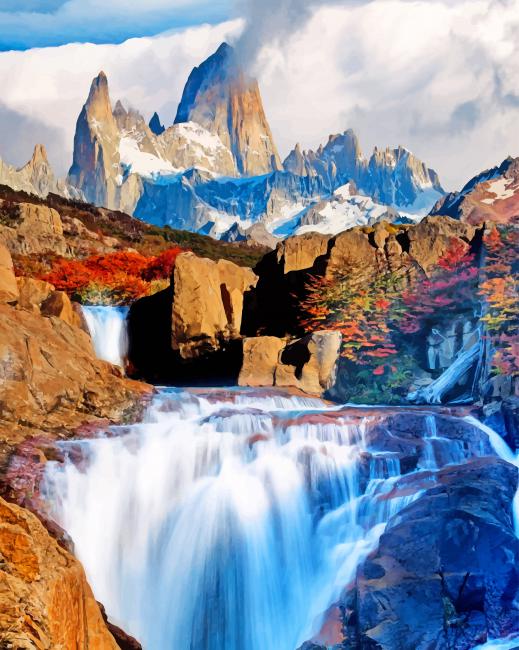 

Mt Fitz Roy Waterfall – Paint By Numbers - 40*50CM, 501 Original