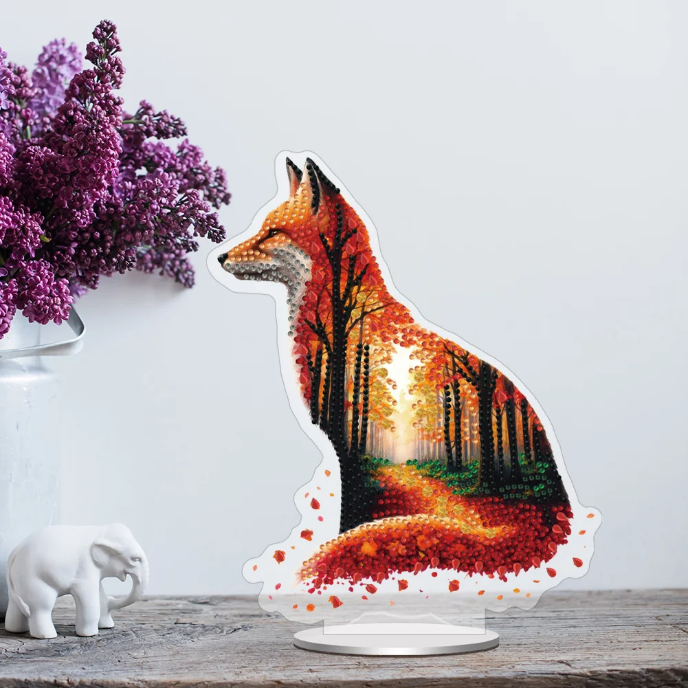 5D DIY Acrylic Fox Animal Scenery Silhouette Special Shape Diamond Painting Art Tabletop Decorations