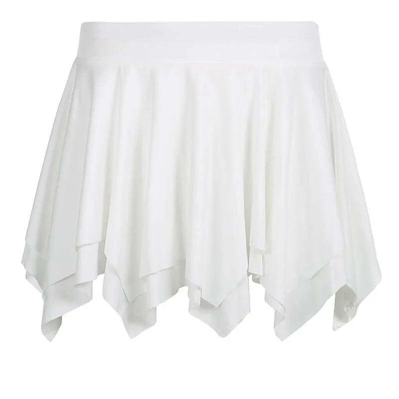 Women Irregular Mini Skirt Stretchy Flowy Low Rise Tiered Mini Skirt 