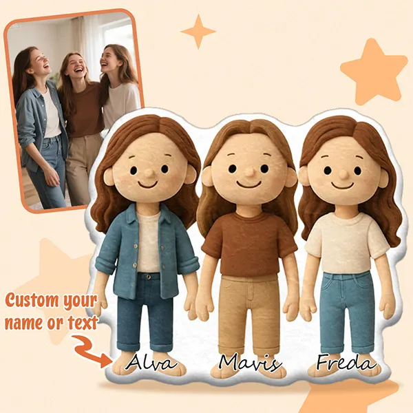 Custom Cartoon Doll Pillow &ndash; Personalized Doll That Looks Like You | Mini Me Pillow with Face & Name For Couple For Family For Kids