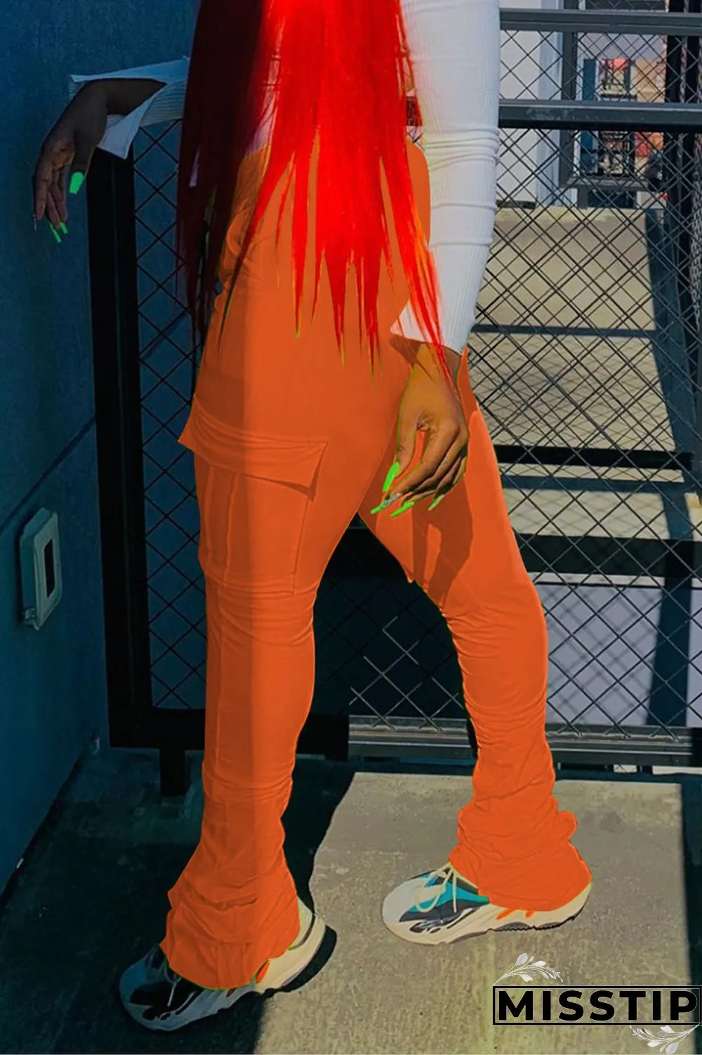 Orange Fashion Casual Pleated Sports Trousers