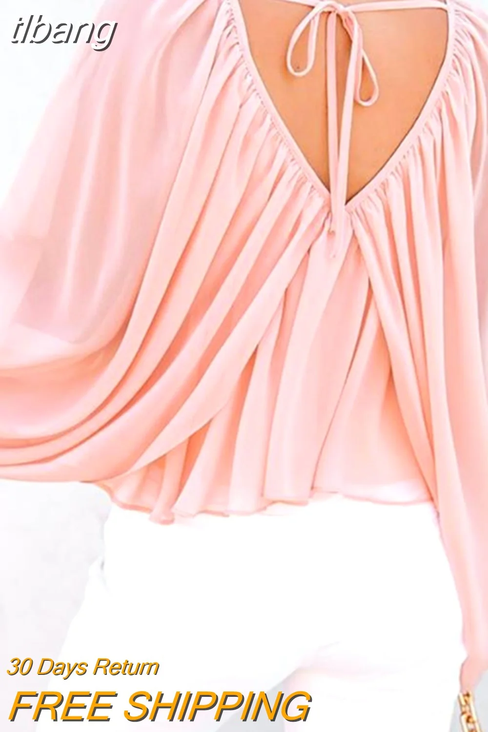 tlbang Detail Backless Ruched Batwing Sleeve Top Fashion Woman Blouses Shirt 2023 Clothing T-Shirts Pullover Tops