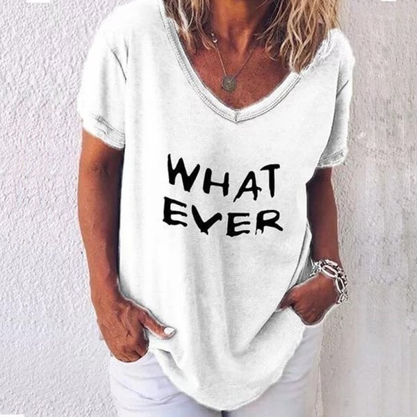 XS-8XL Spring Summer Tops Plus Size Fashion Clothes Women's Casual T-shirts Short Sleeve Letter Printed Tee Shirts Ladies V-neck Blouses Solid Color Cotton Pullovers Loose T-shirts - Life is Beautiful for You - SheChoic