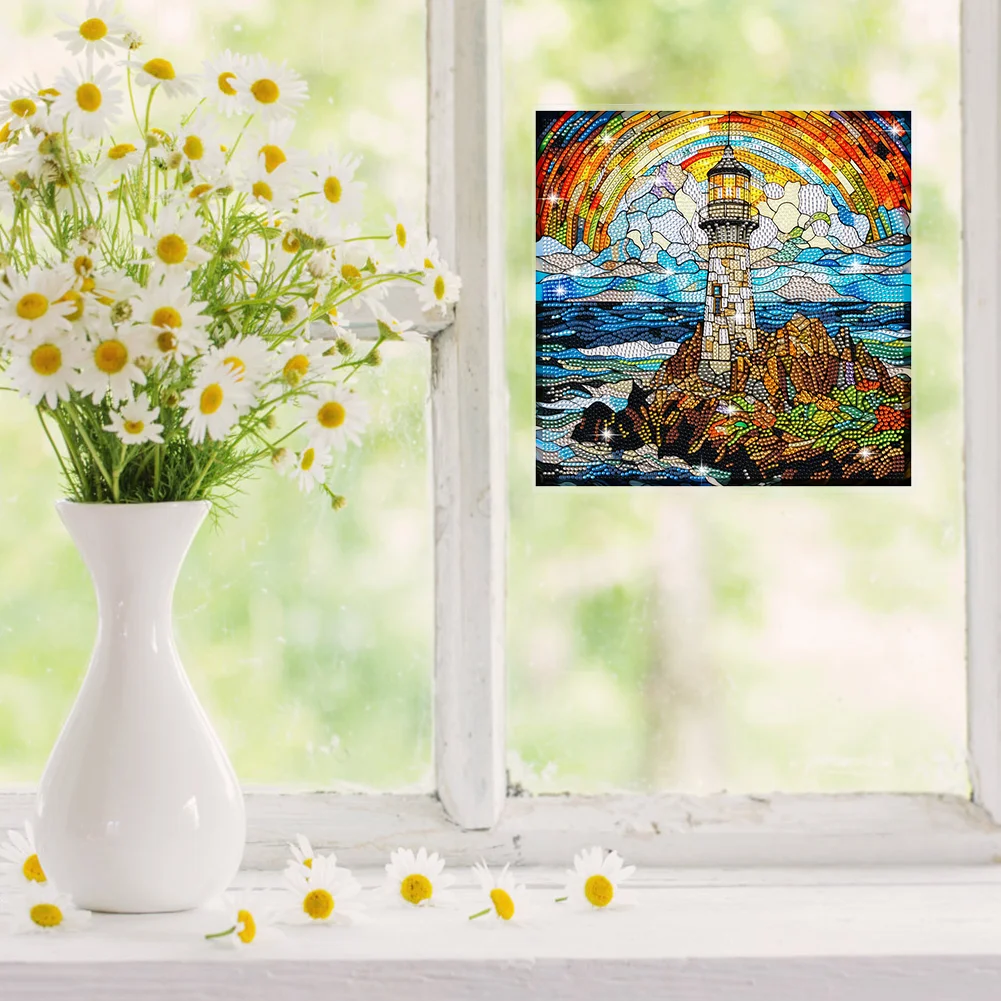 DIY Stained Glass Lighthouse Diamond Painting Sticker Creative Mosaic Sticker Craft