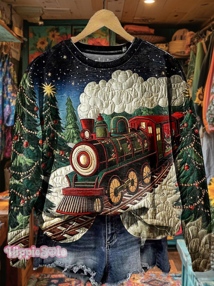 Women&rsquo;s Christmas Winter Train Textured Prints Casual Sweatshirt Multicolor / S