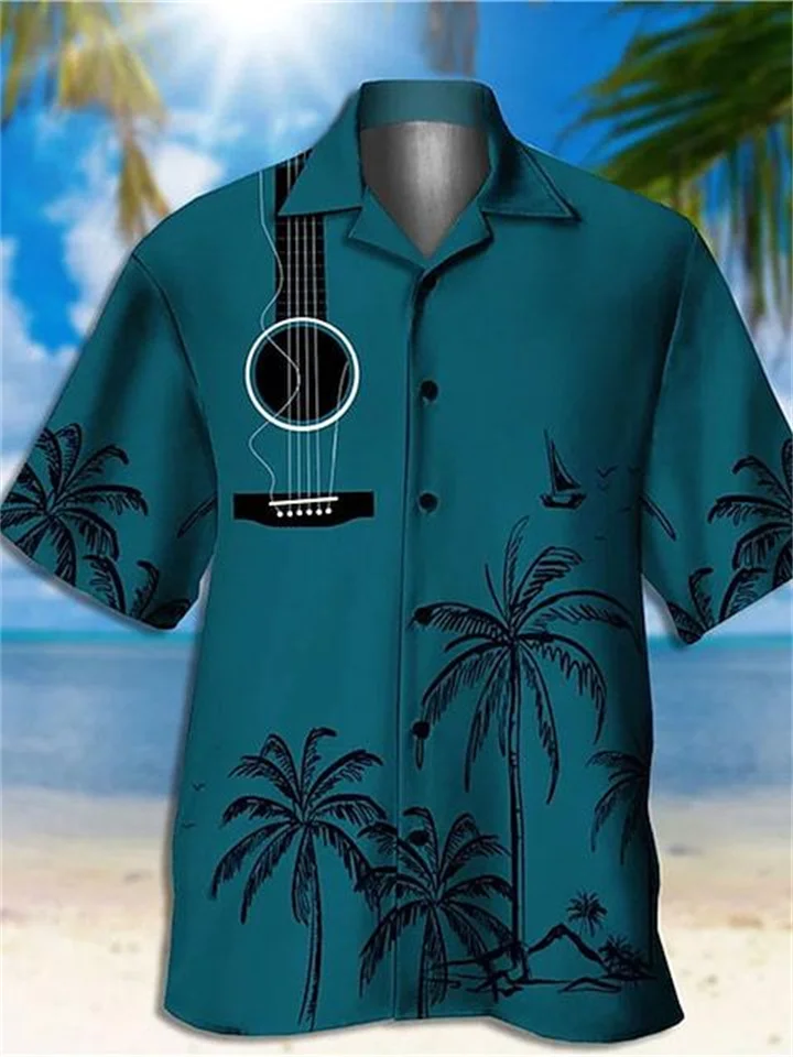 Men's Short Sleeve Lapel Shirt Hawaiian Coconut Print Blue Black S M L XL 2XL 3XL 4XL 5XL