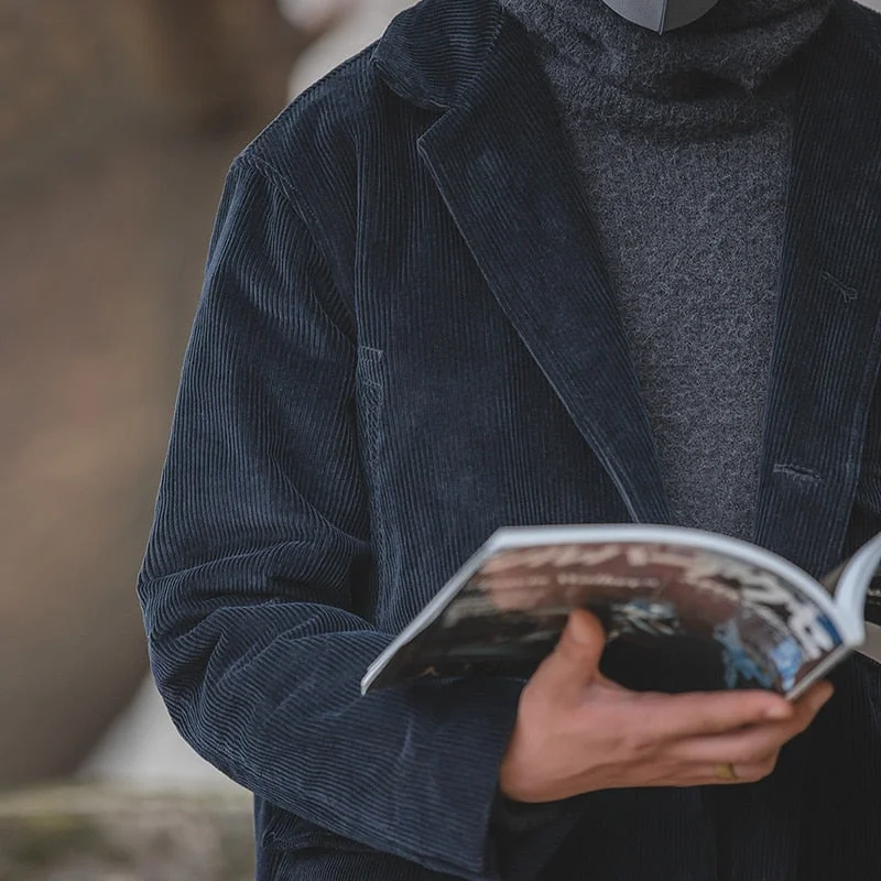 Cargo Autumn Winter Trench Velvet Men Woolen Coat Corduroy Vintage Windbreaker Turn-down Collar Solid Pocket Oversize Jacket