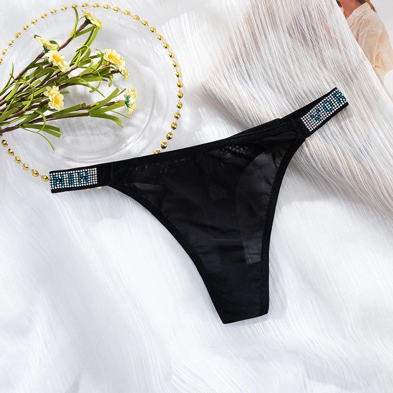 European Style Thong Sexy Lace Panties Fashion Hollow Out Diamond Comfort T-String Low Waist Seamless Underpants Female Lingerie