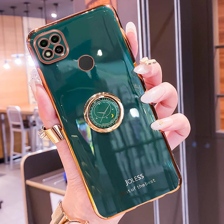 On Redmi9c Ring Holder Soft Silicone Phone Stand Case For Xiaomi Redmi  9C Nfc Luxury Plating Gold Bumper Back Cover
