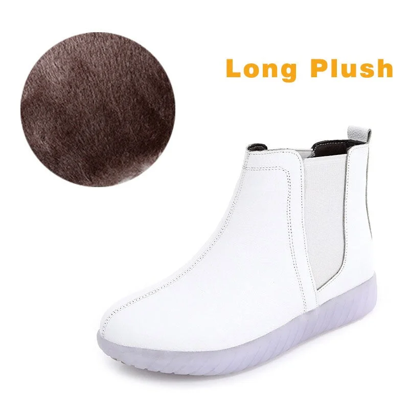 Fujin Warm Wool Motorcycle Slip on Super Comfortable Booties Footwear Winter Shoes Genuine Leather Cow Women Ankle Boots