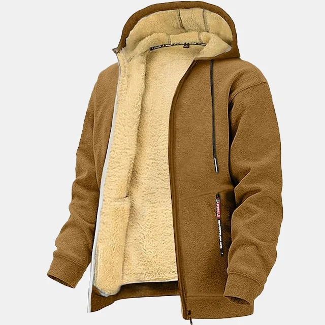Casual Plain Zipper Hooded Plush Lined Coat