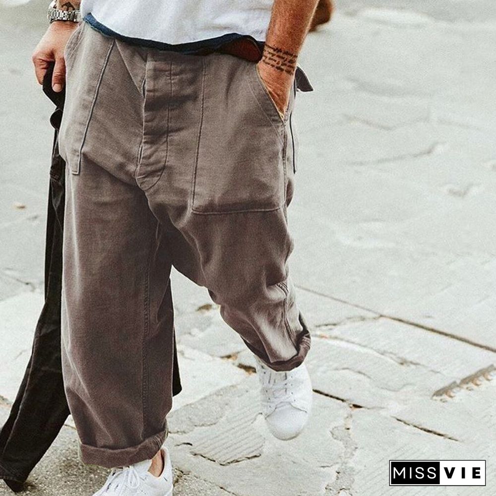Casual Mens Solid Color Loose Pants