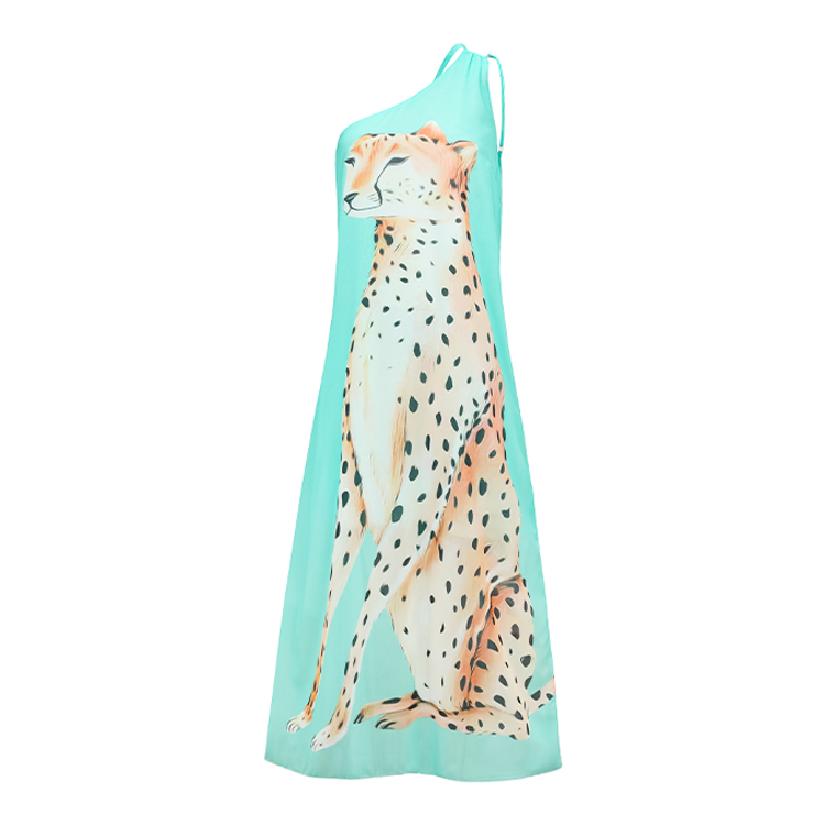 One Shoulder Leopard Print Maxi Dress Flaxmaker