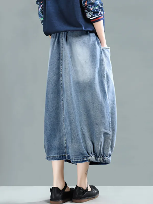 Contrast Color Pleated A-Line Loose Skirts Bottoms