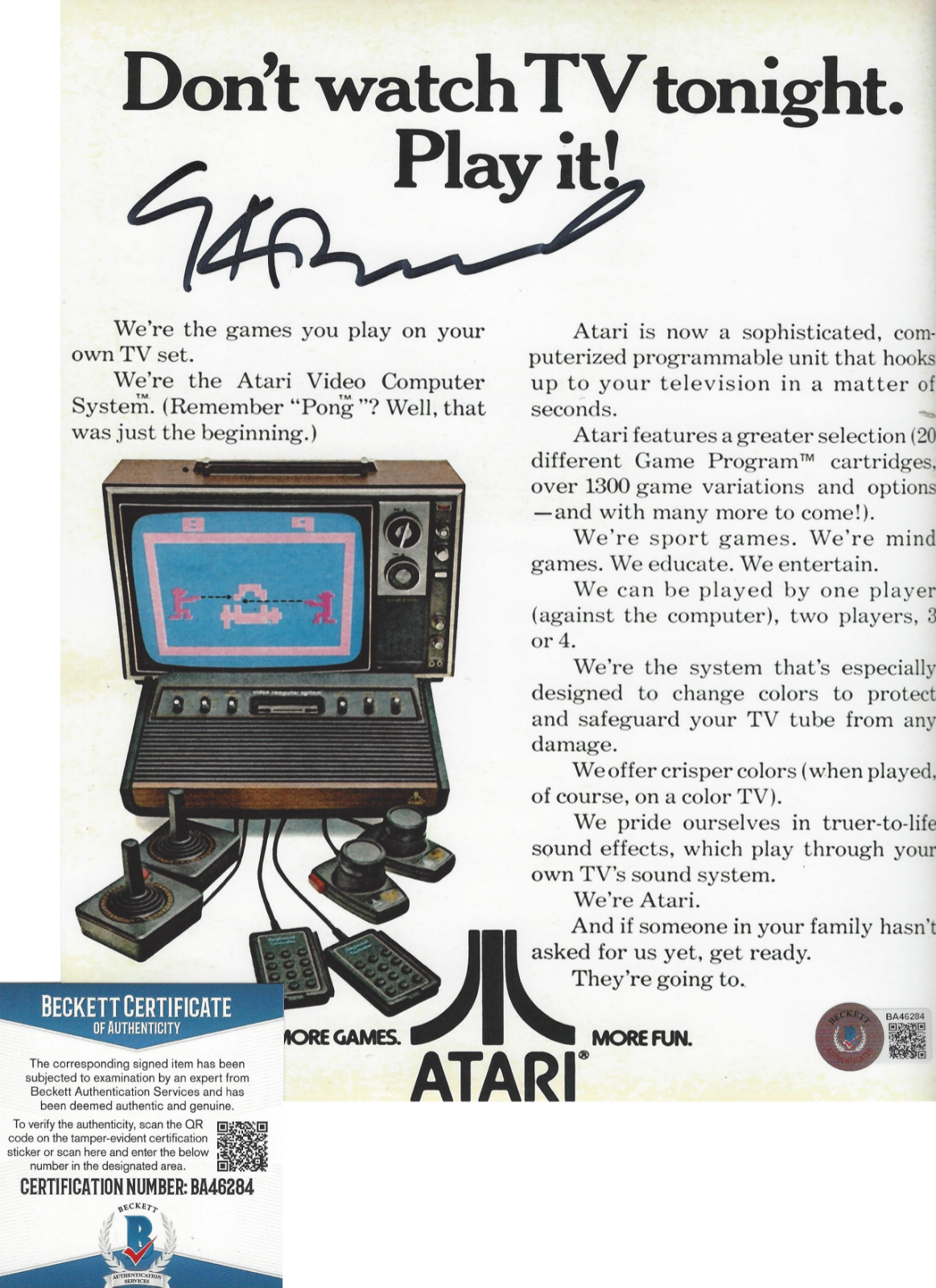 NOLAN BUSHNELL SIGNED ATARI VIDEO GAME FOUNDER 8x10 Photo Poster painting D PONG BECKETT BAS COA