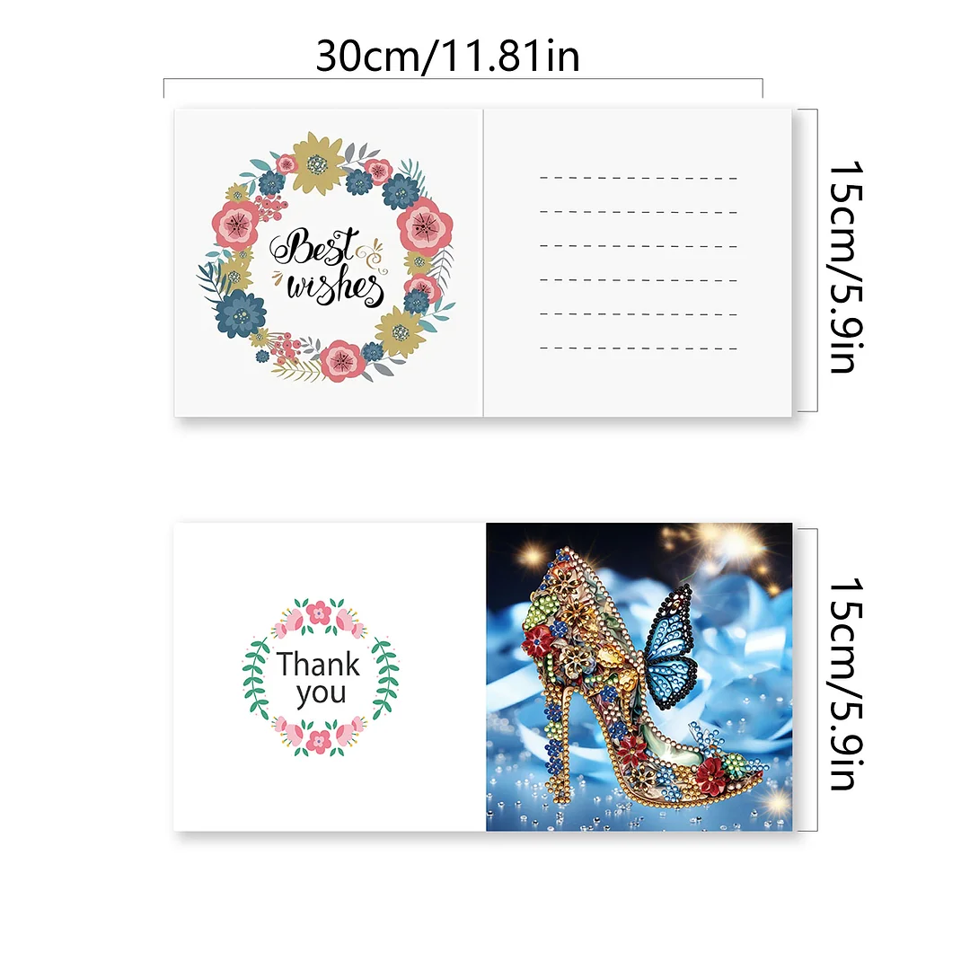 6pcs DIY High Heels DIY Diamond Painting Greeting Card for Friends Family Gift【With White Envelope】