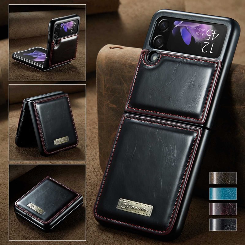 Luxury Genuine Leather Flip Case For Samsung Z Flip 4 3 5G