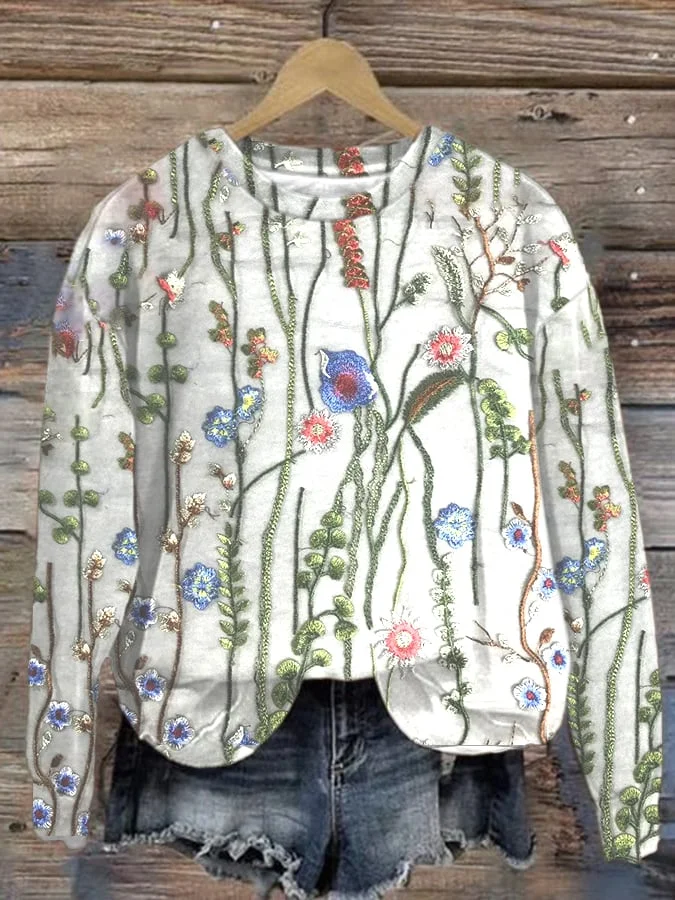 Women's Vintage Floral Print Pullover