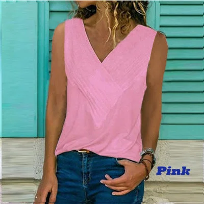 V-neck stitching solid color T-shirt