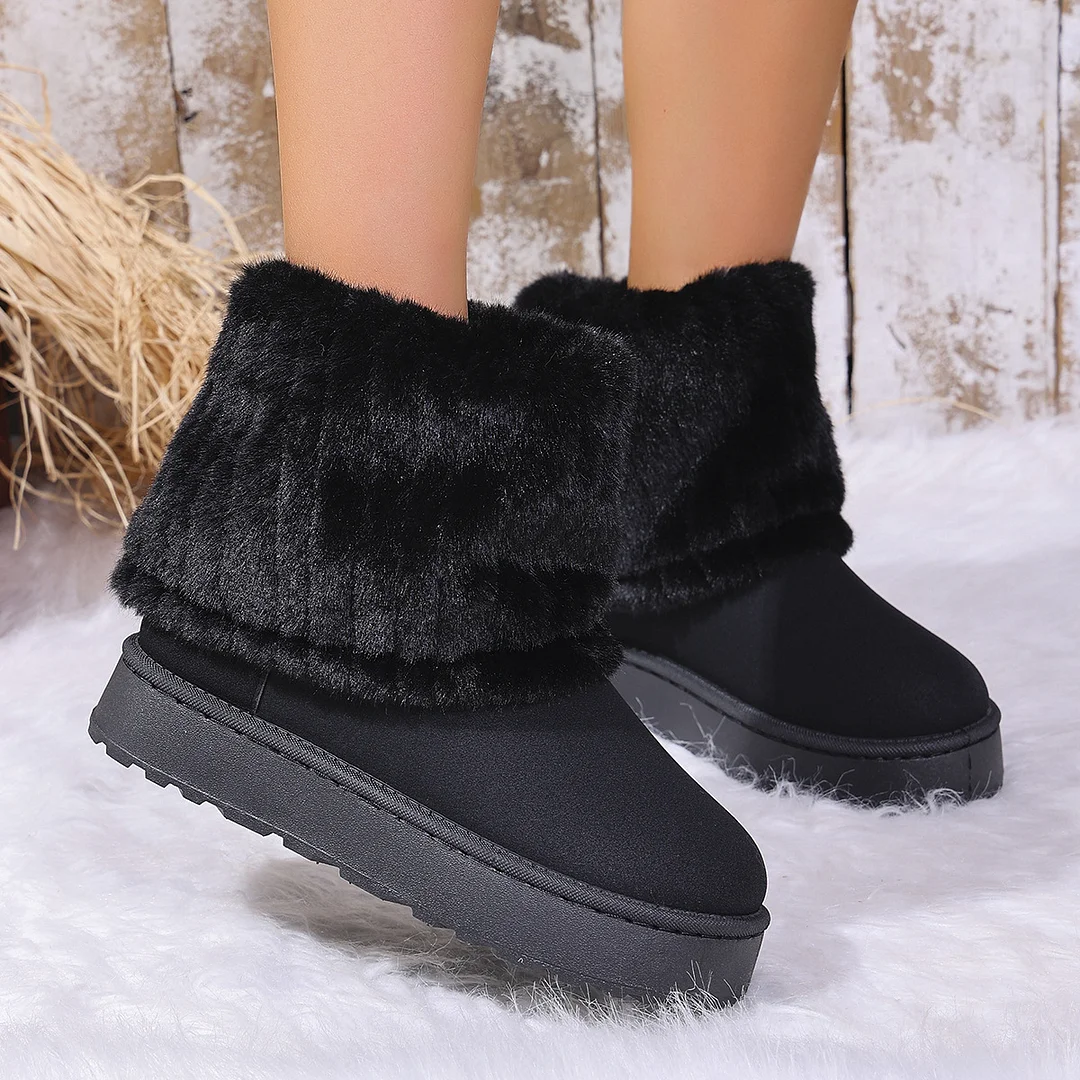 Breakj Breakj Long-Boel Lady Fur Snow Boots Short Fur Filial Flat Bottoms To Keep Warm Snowy Cotton Shoes Warm