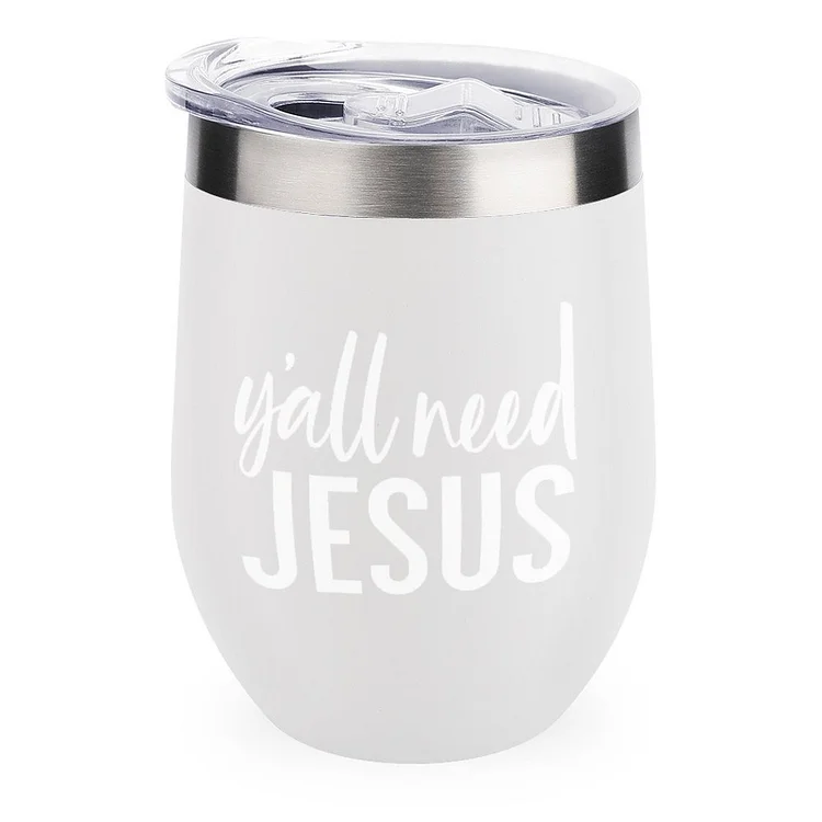 Womens Y'All Need Jesus Funny Religious Faith Christian Church Saying Jesus Cool Stainless Steel Insulated Cup - Heather Prints Shirts