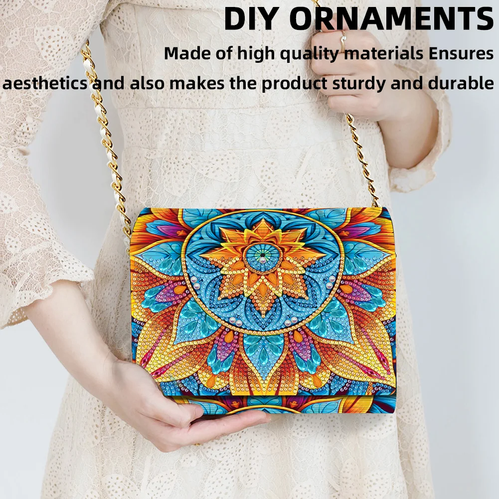 DIY Mandala Diamond Art Wooden Coin Pouch with Chain 5D Diamond Painting Purse