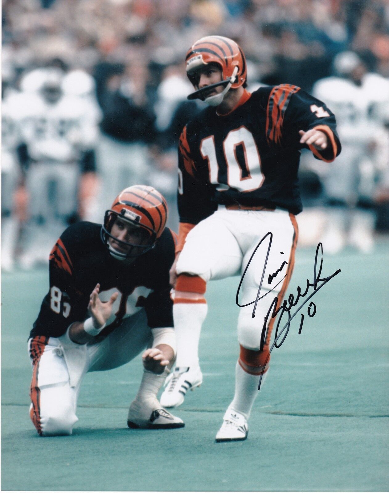 JIM BREECH CINCINNATI BENGALS ACTION SIGNED 8x10