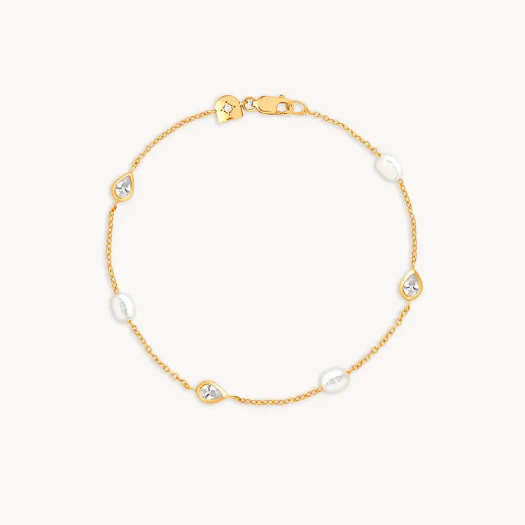 Pearl & Crystal Charm Bracelet in Gold