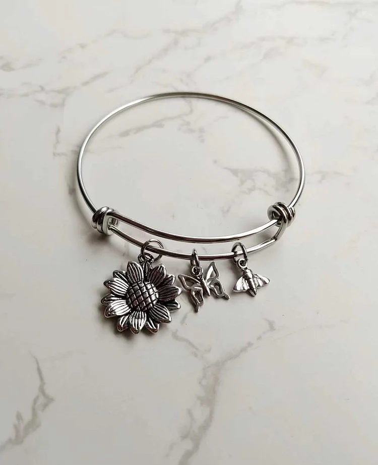 Sunflower Charm Bangle Bracelet