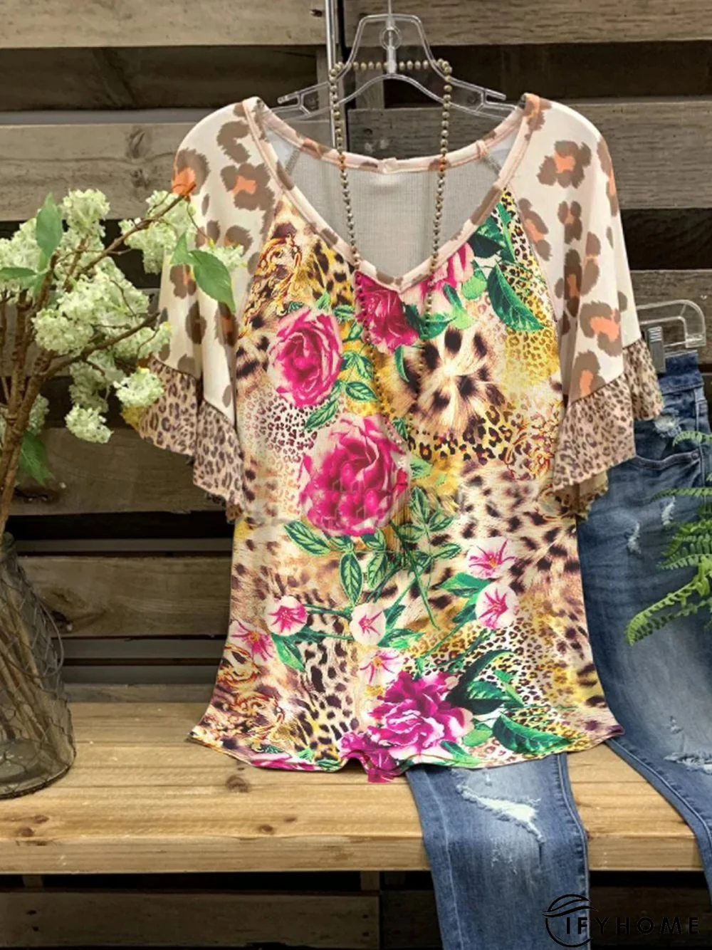 Casual Leopard Flower Short Sleeve T-shirt | IFYHOME