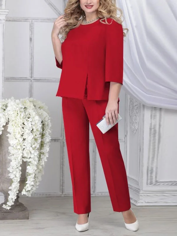 Temperament round neck flared sleeve ladies suit
