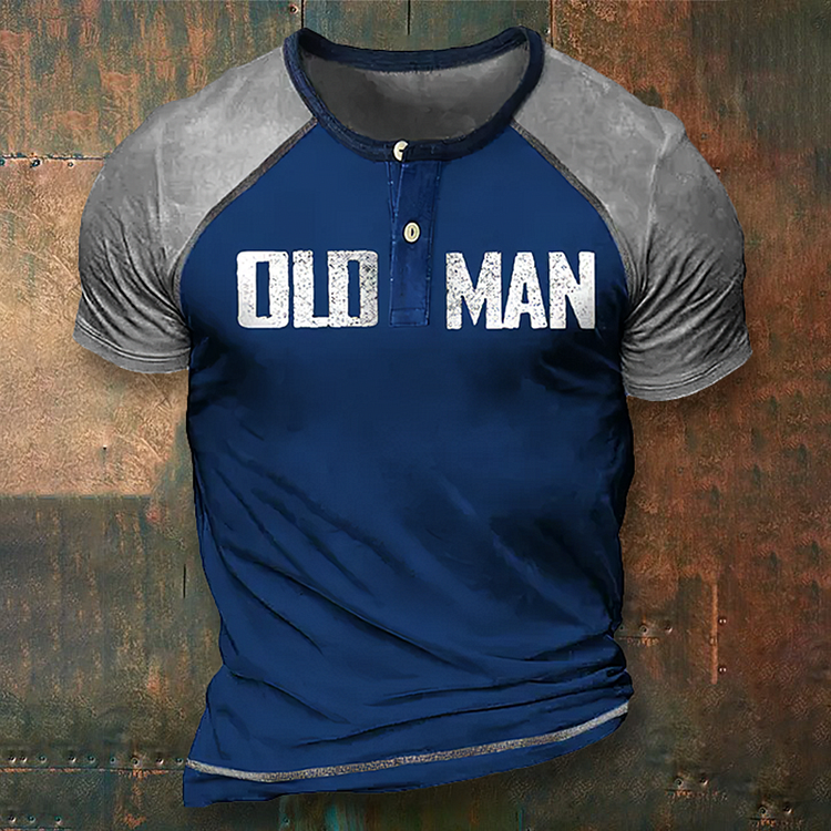 BrosWear Men'S Old Men Color Matching Henry T-Shirt